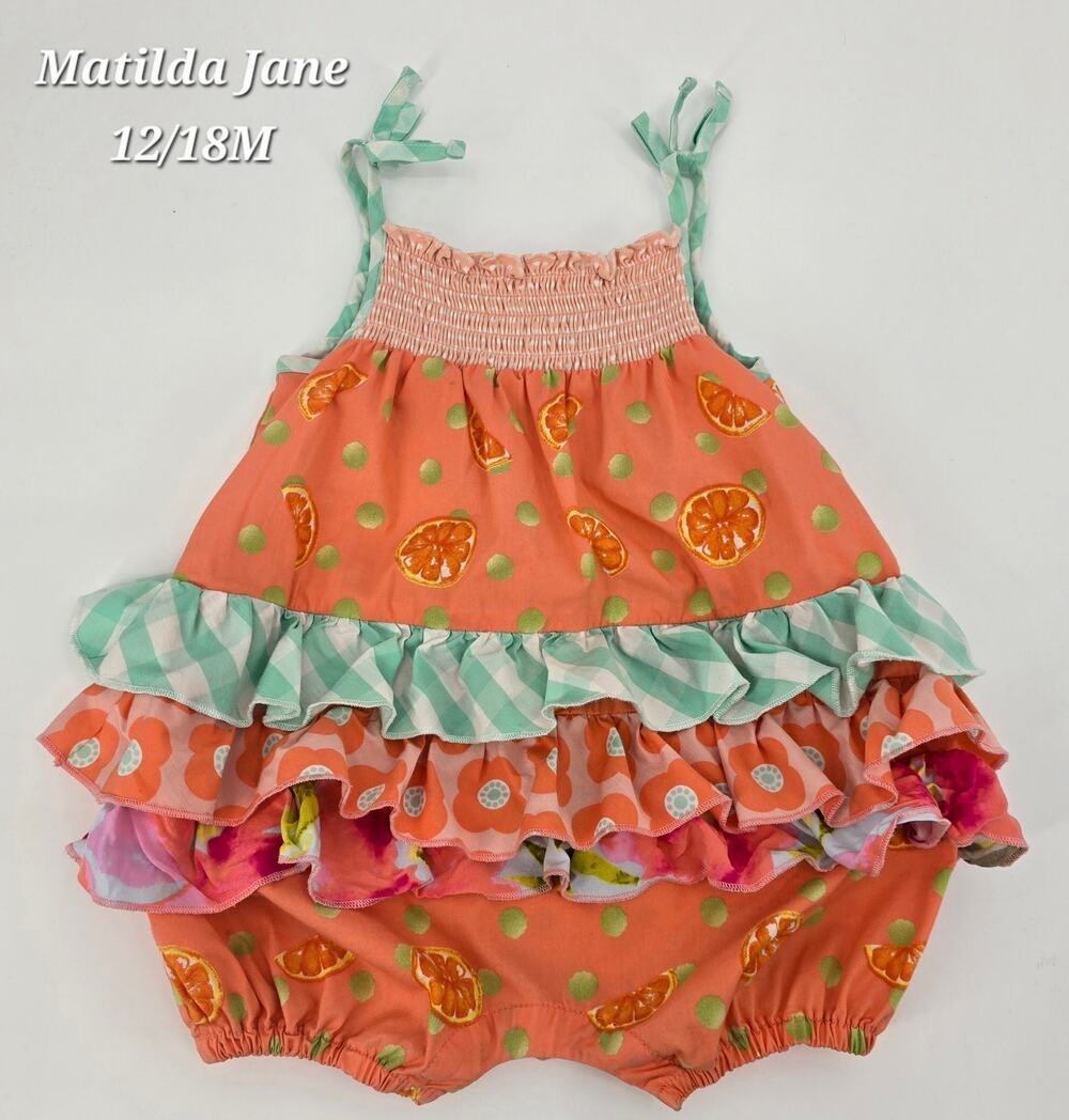 Matilda Jane Orange Slice Bubble Romper Size 12–18 Months